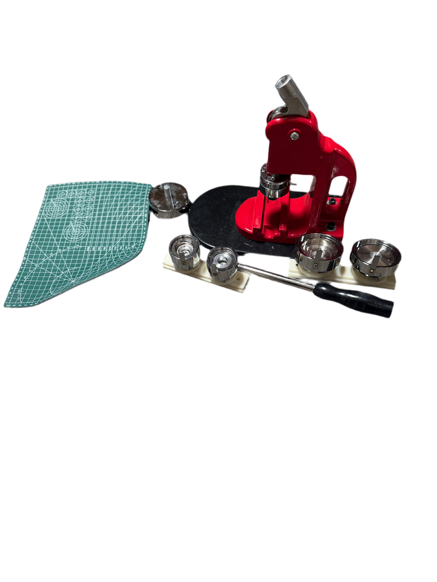 Button Maker Machine – DIY Badge Press Kit with Dies and Handle Assembly (Red)