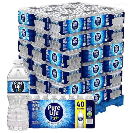 Pure Life Purified Water – Full Pallet (35 to 40 Bottles per Pack)
Case Pack: 40 Bottles (16.9 fl oz each)
Quantity per Pallet: 48