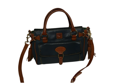 Vintage Dooney & Bourke Leather Satchel Handbag – Black & Brown Trim