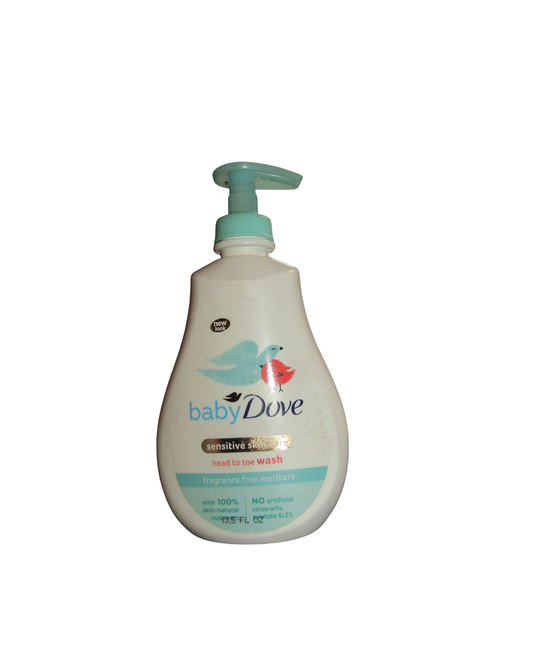 Baby Dove sensitive skin body wash bottle on a white background
