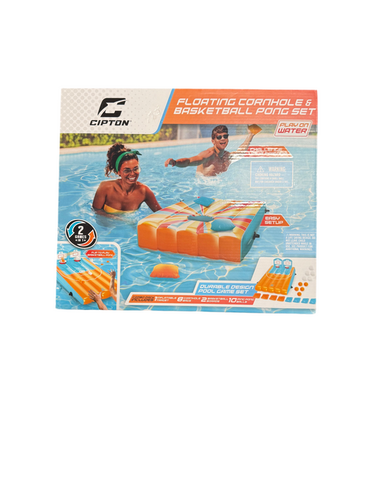 Cipton 35-Inch Inflatable Pool Cornhole Set – Floating Cornhole & Basketball Pong Game for Pool Parties