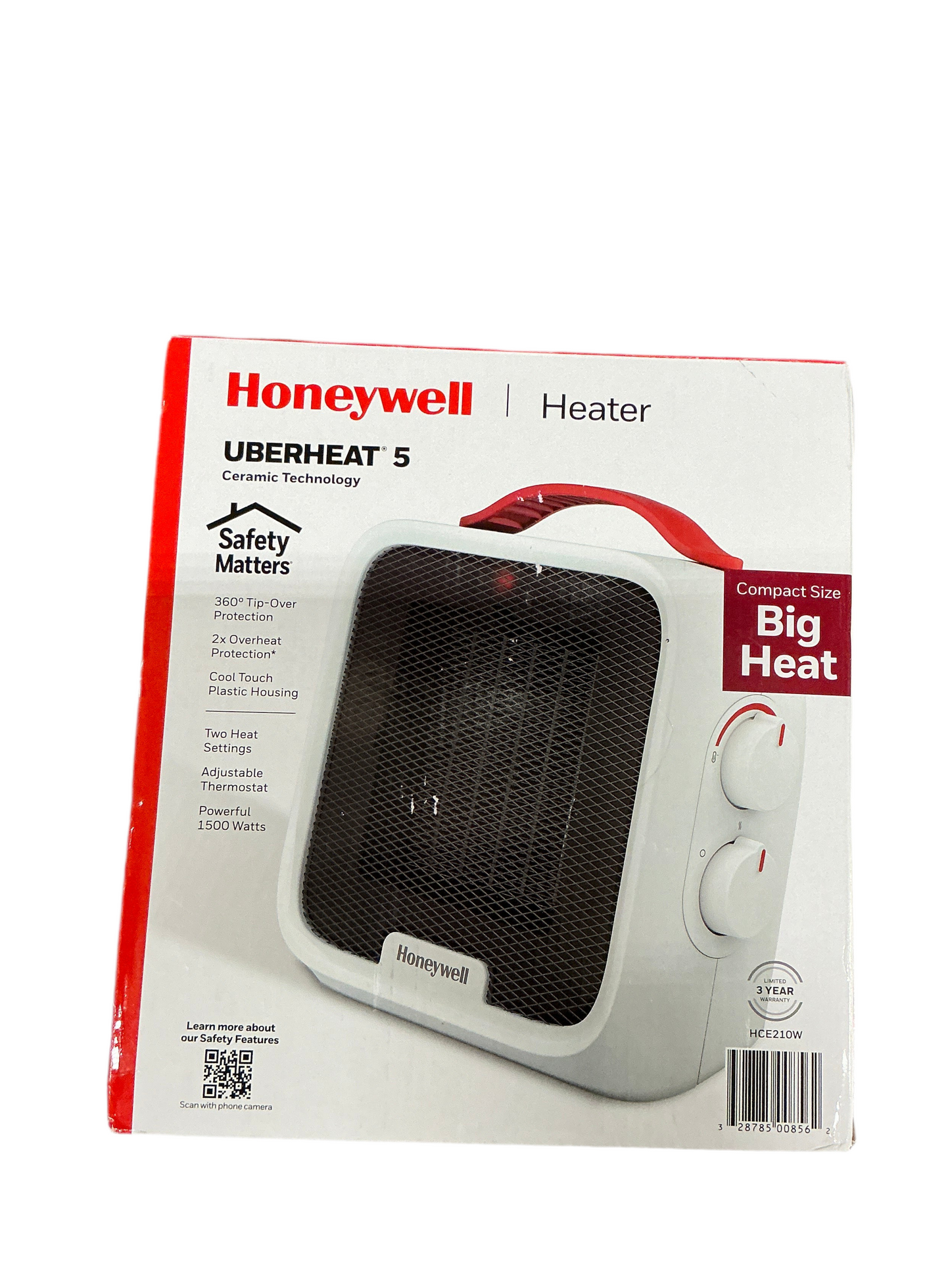 Honeywell UberHeat 5 Ceramic Space Heater – Compact Design with Adjustable Thermostat, White