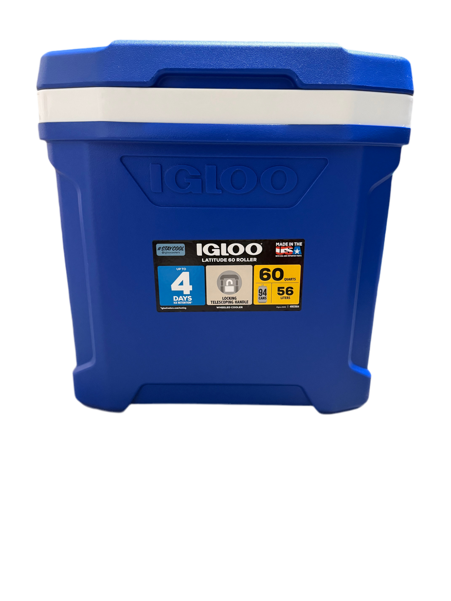 Igloo Latitude 60qt Rolling Cooler – Blue with Wheels and Retractable Handle