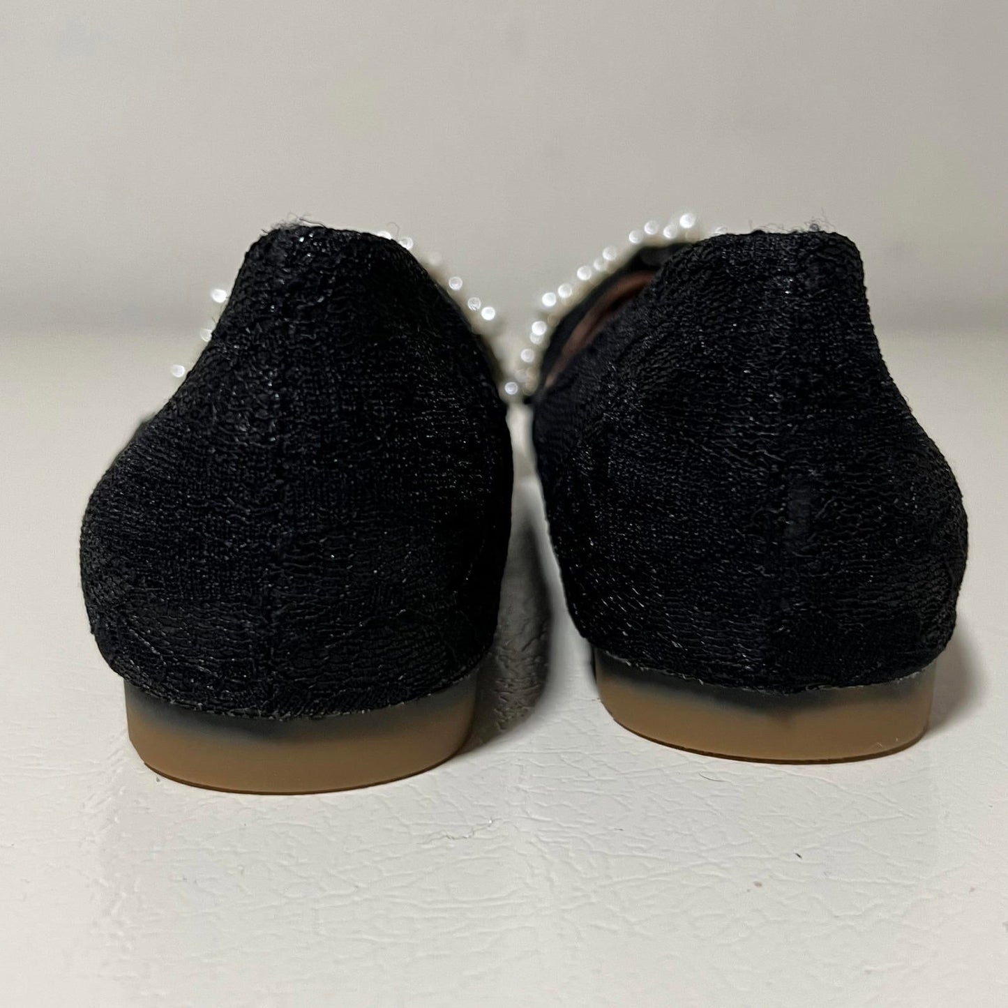 Women's Black Flats with Pearl and Bead Embellishments