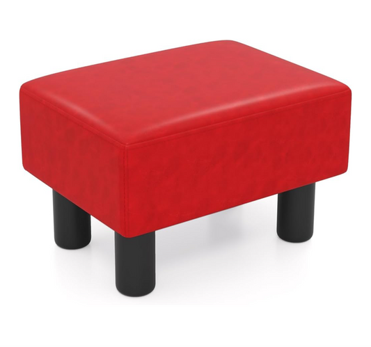 Red Faux Leather Footstool Ottoman – Small Padded Stool with Storage – Rectangle Design