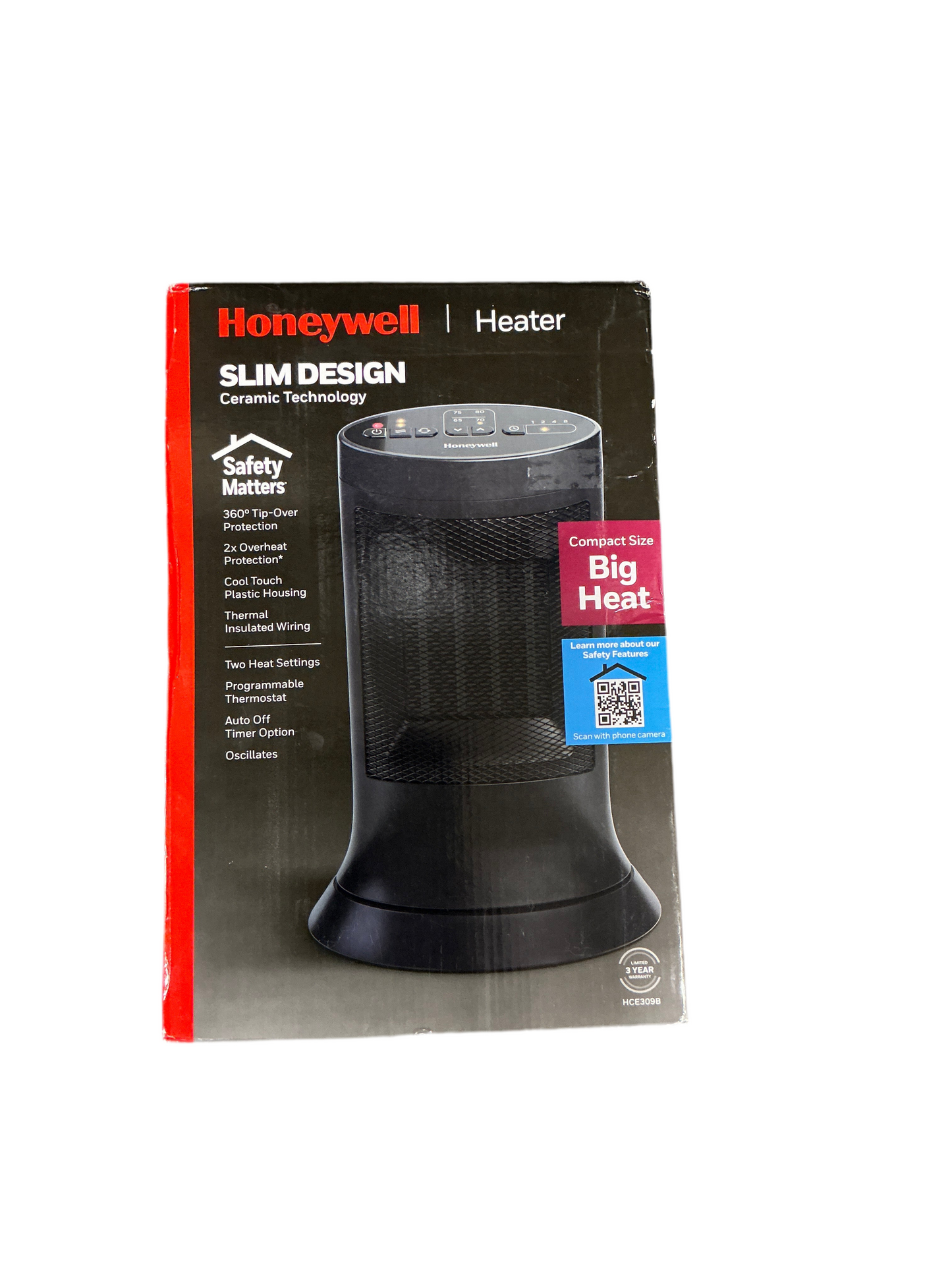 Honeywell Digital Ceramic Compact Tower Heater – 1500W Programmable Thermostat