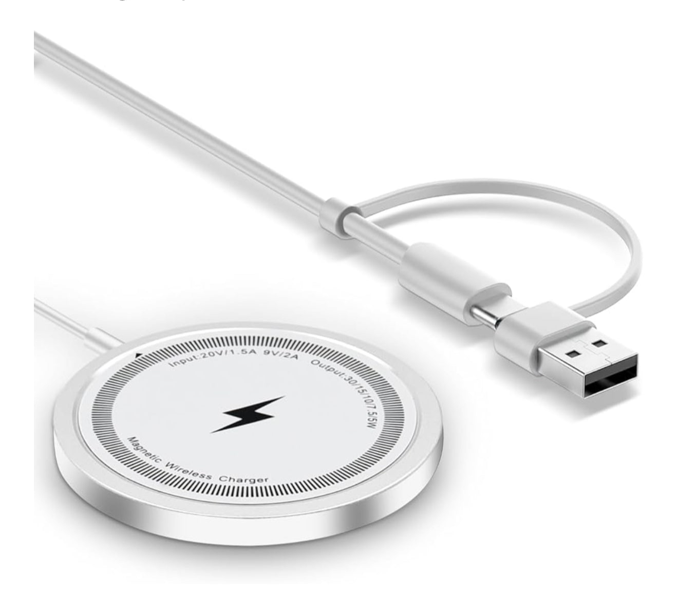 Magnetic Wireless Charger Pad – MagSafe-Compatible – Fast Charging for iPhone 15/14/13/12 Series (White)
