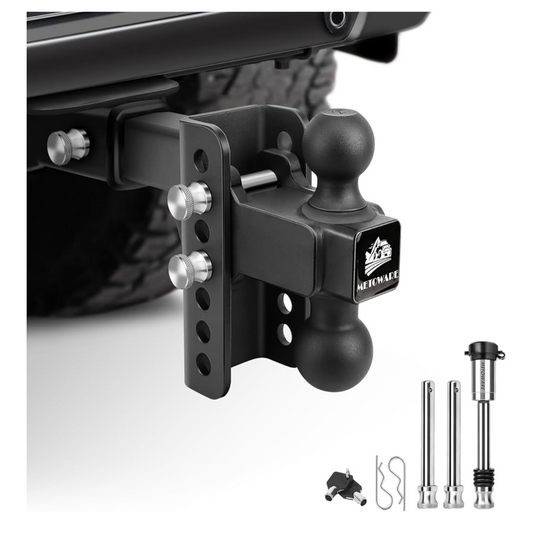 METOWARE Heavy-Duty Adjustable Trailer Hitch (Dual Ball) – Fits 2” Receiver, 22,000 lbs GTW Capacity, 4” Drop/Rise, Includes Lock & Pin Set