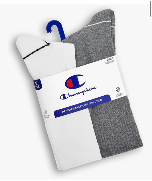 Champion Men's Moisture-wicking Athletic Crew Socks with Cushioning & Arch Support