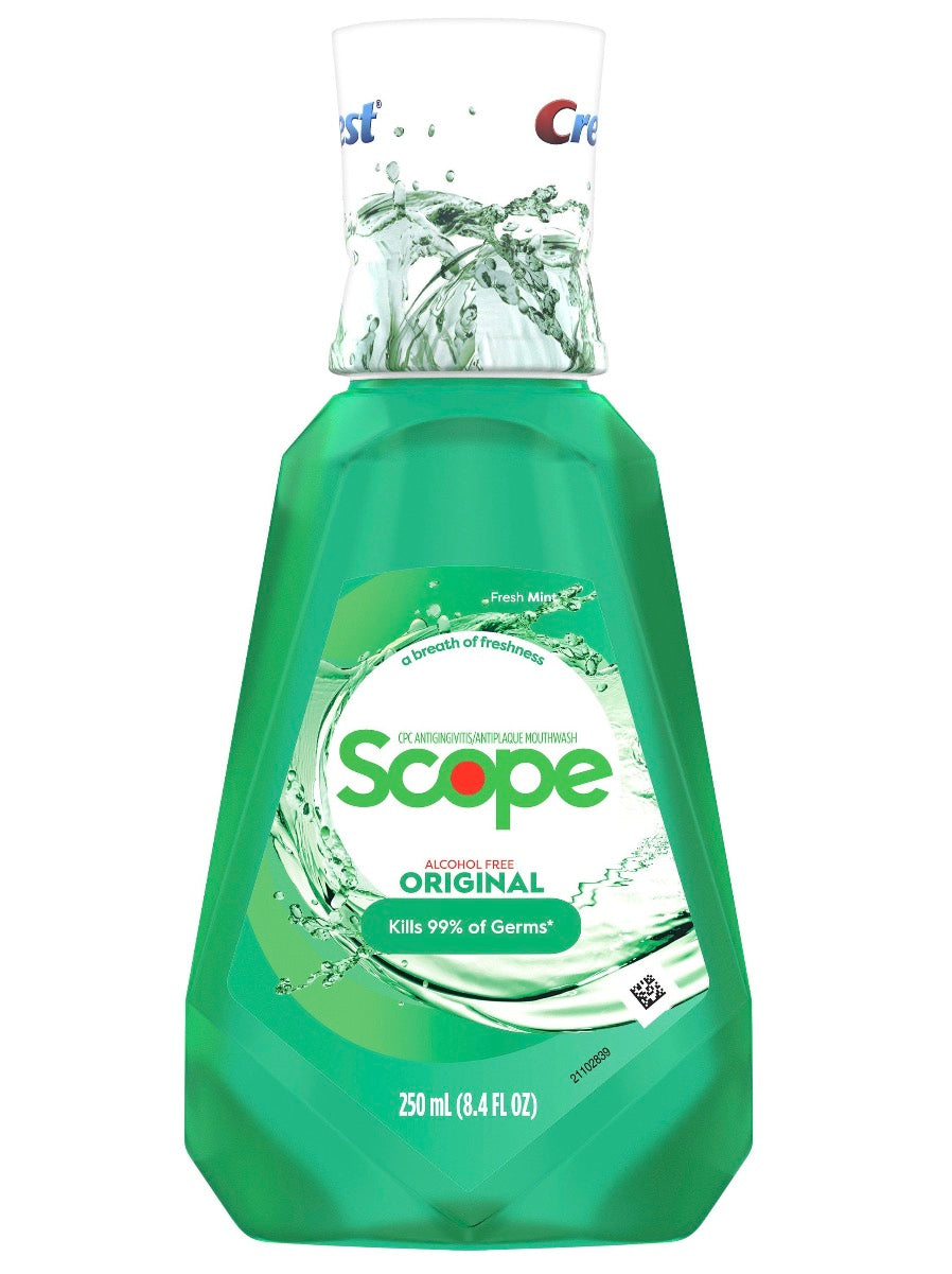Crest Scope Original Mouthwash/Mouth Rinse, Wintergreen Flavor - 250mL, Irresistibly Fresh Breath, Alcohol Free