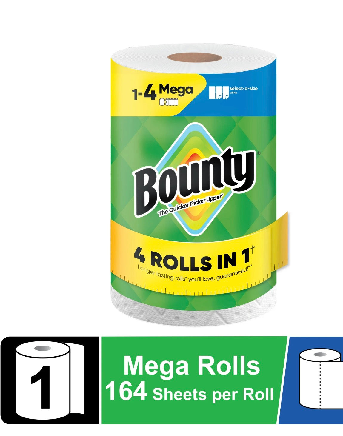 Bounty Paper Towels Select-A-Size White, 1 Mega Roll, 164 Sheets per Roll