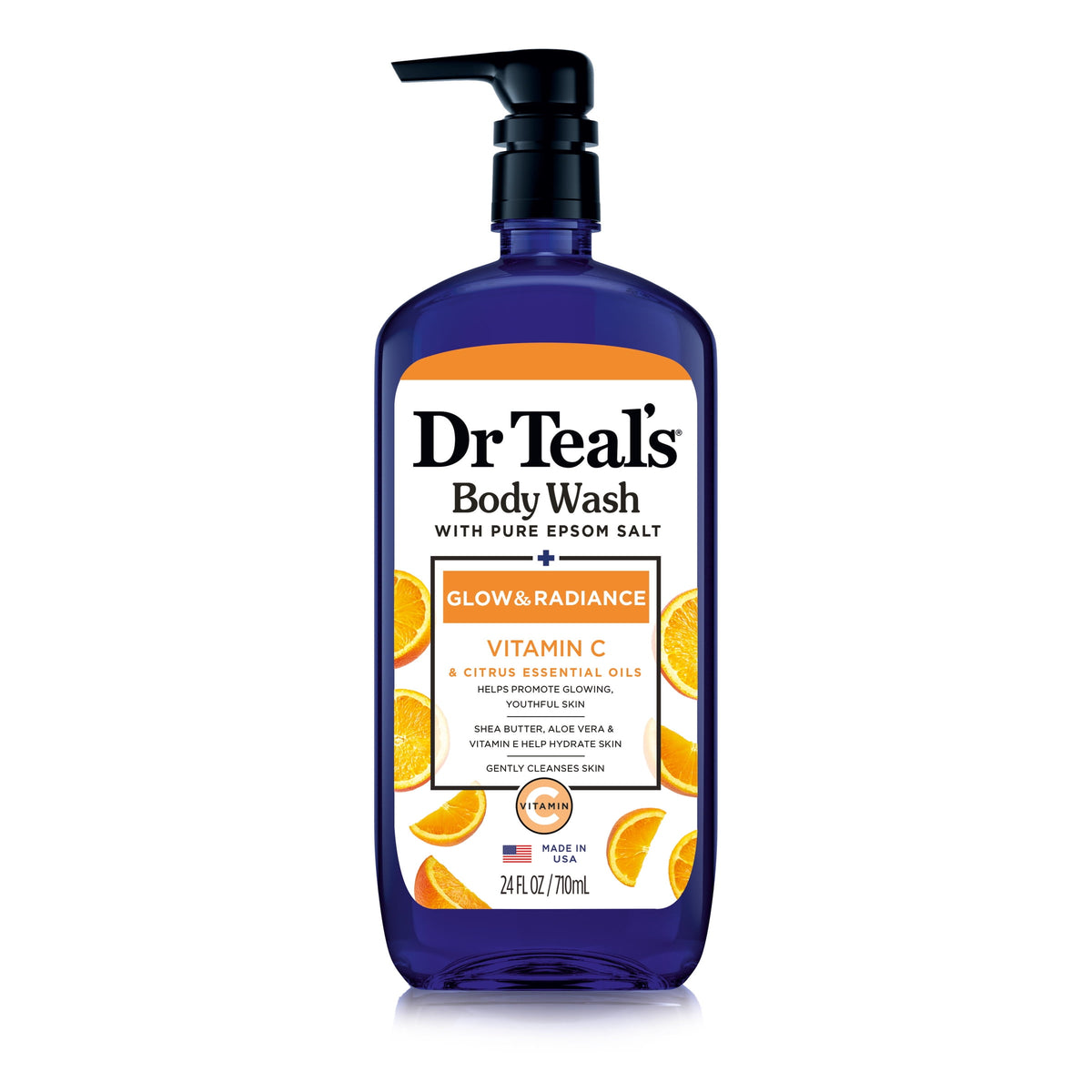 Dr Teal's Body Wash with Pure Epsom Salt, Glow & Radiance with Vitamin C & Citrus, 24 fl oz