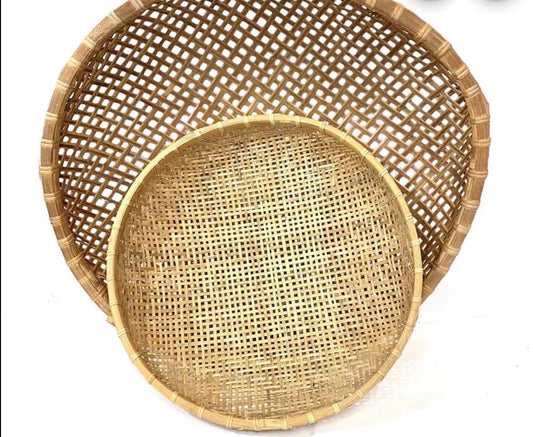 Round Winnowing Harvest Basket – Split Bamboo Woven Wicker Storage & Decor