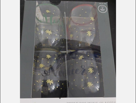 Threshold Stemless Wine Glasses Gold Snowflakes Set Of 4