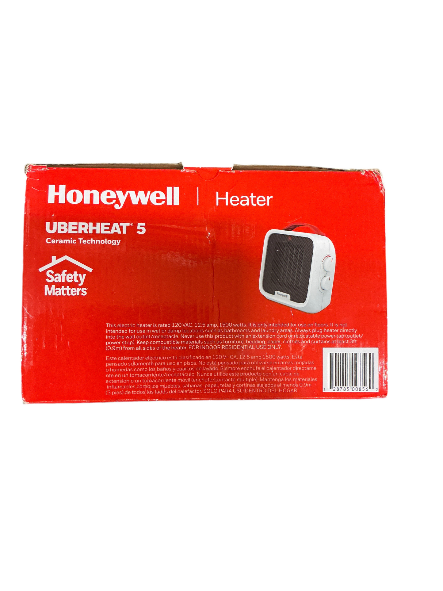 Honeywell UberHeat 5 Ceramic Space Heater – Compact Design with Adjustable Thermostat, White