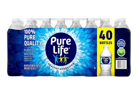 Pure Life Purified Water – 40 Pack (16.9 fl oz Bottles)