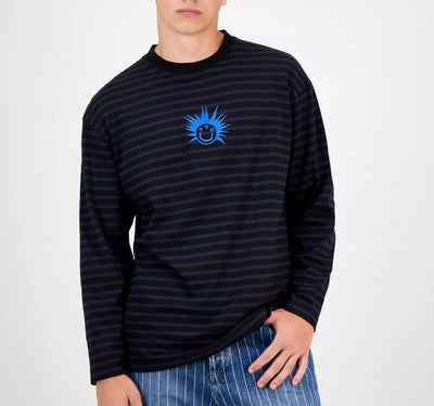 Men's Striped Cotton Logo Graphic Crewneck T-Shirt