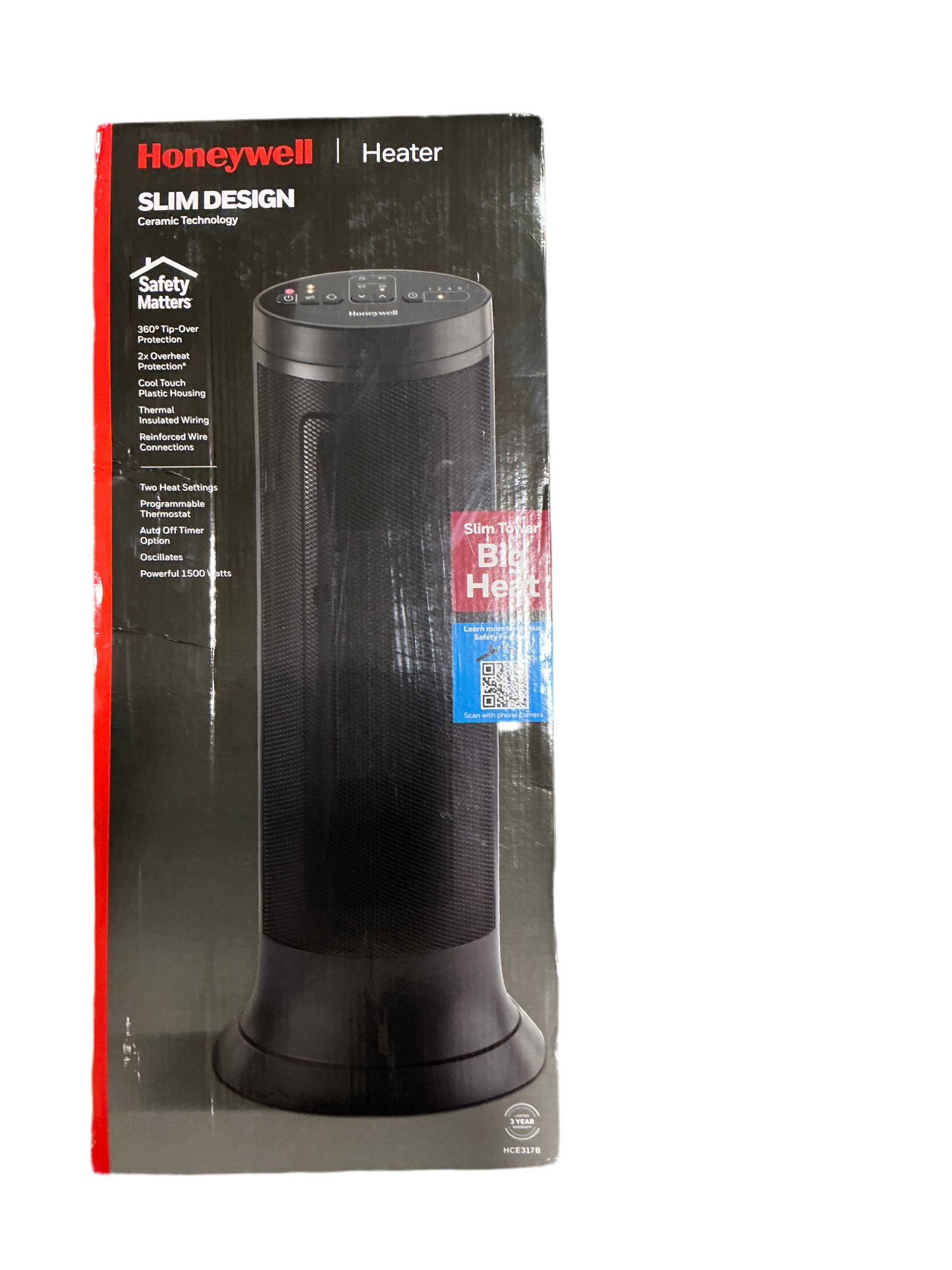 Honeywell Slim Ceramic Portable Heater – Black, HCE317B