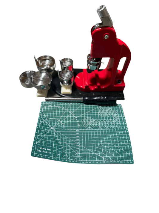 Button Maker Machine – DIY Badge Press Kit with Dies and Handle Assembly (Red)