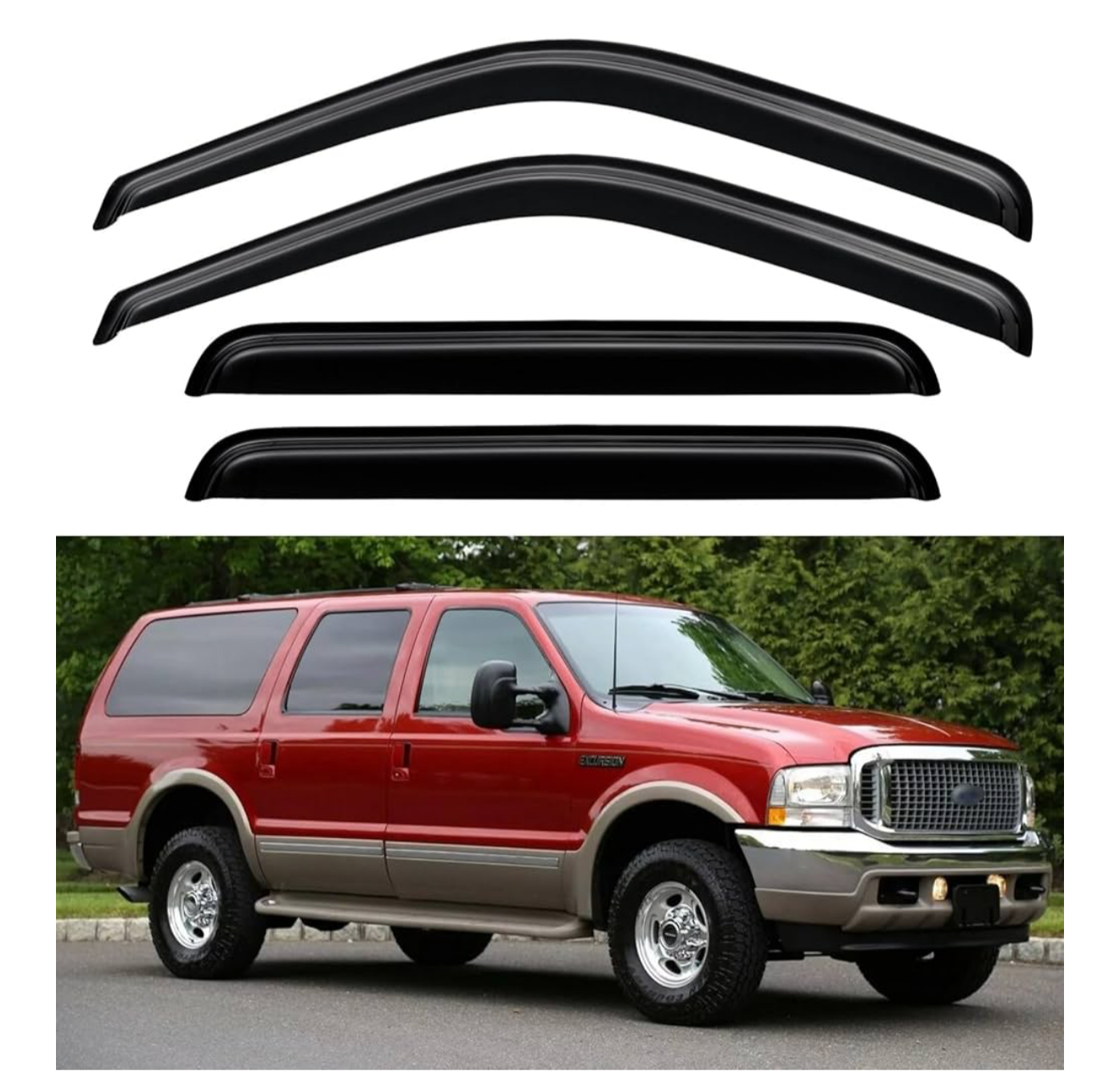 4-Piece Window Visor Set – Out-Channel Smoke Tint (Unknown Fitment, Possibly for Ford Excursion)
