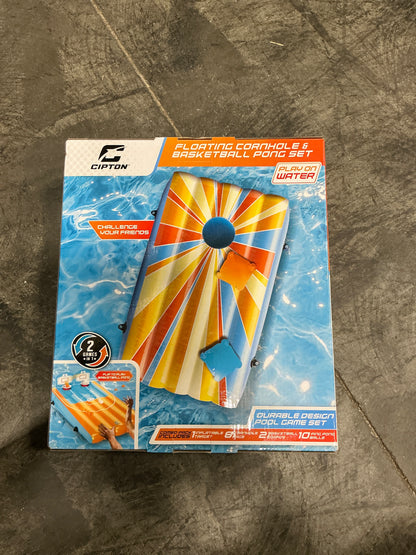 Cipton 35-Inch Inflatable Pool Cornhole Set – Floating Cornhole & Basketball Pong Game for Pool Parties