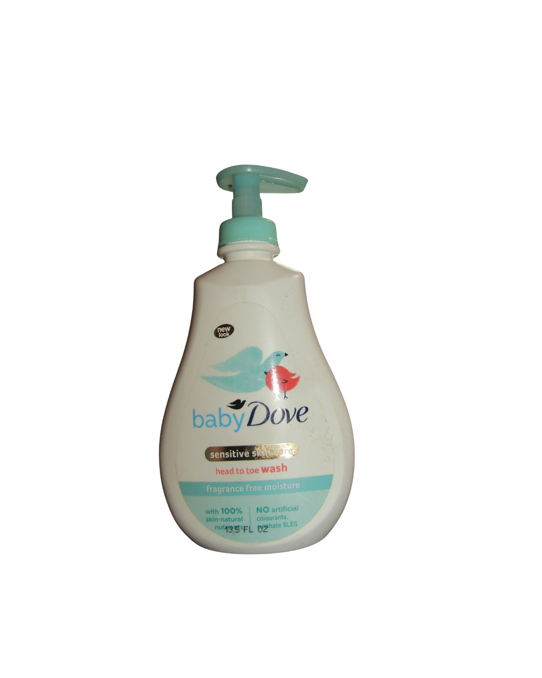 Baby Dove sensitive skin body wash bottle on a white background