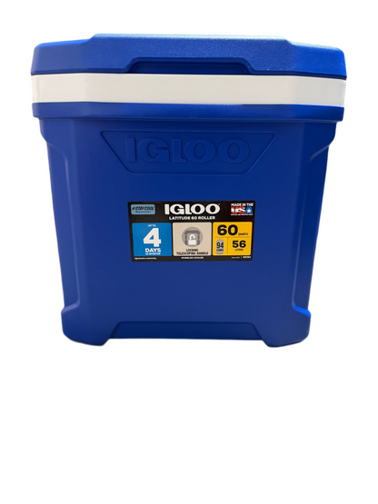 Igloo Latitude 60qt Rolling Cooler – Blue with Wheels and Retractable Handle