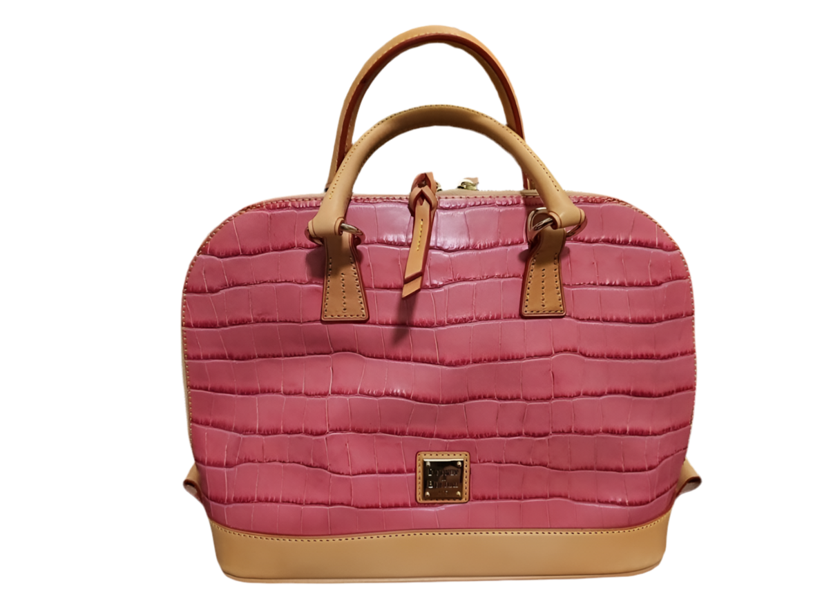 Dooney & Bourke Pink Crocodile Embossed Leather Zip Satchel W/Wallet/Keyring