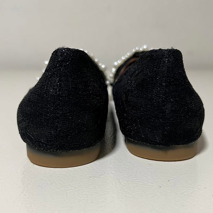 Women's Black Flats with Pearl and Bead Embellishments
