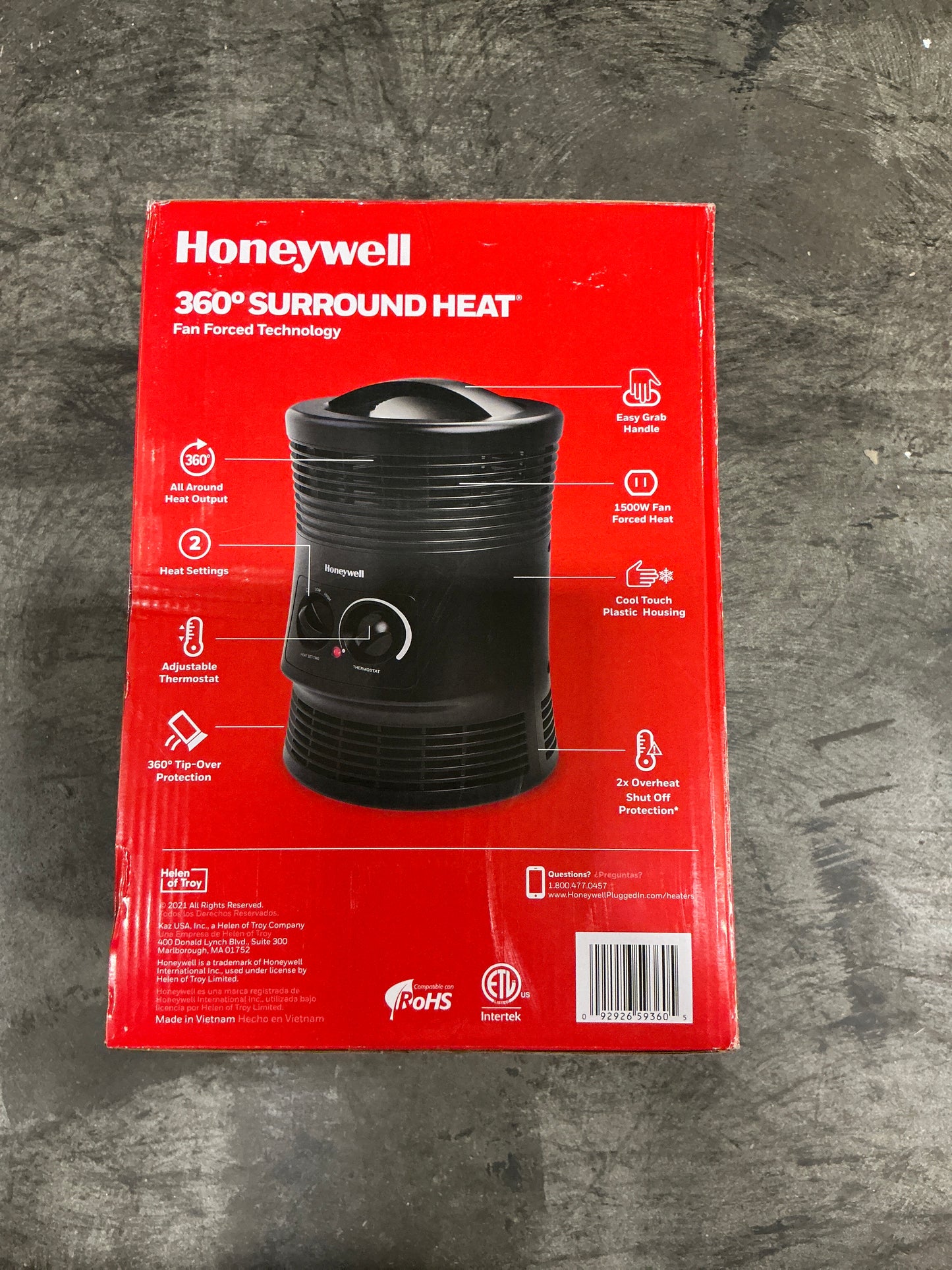 Honeywell HHF360V 360° Surround Fan Forced Space Heater with Adjustable Thermostat – Charcoal Grey