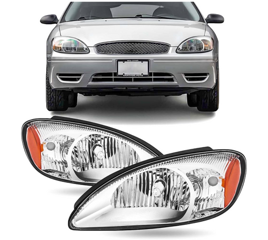 Headlight Assembly Pair – Possible Fits 2000 Ford Taurus (OE Style, Chrome Housing)