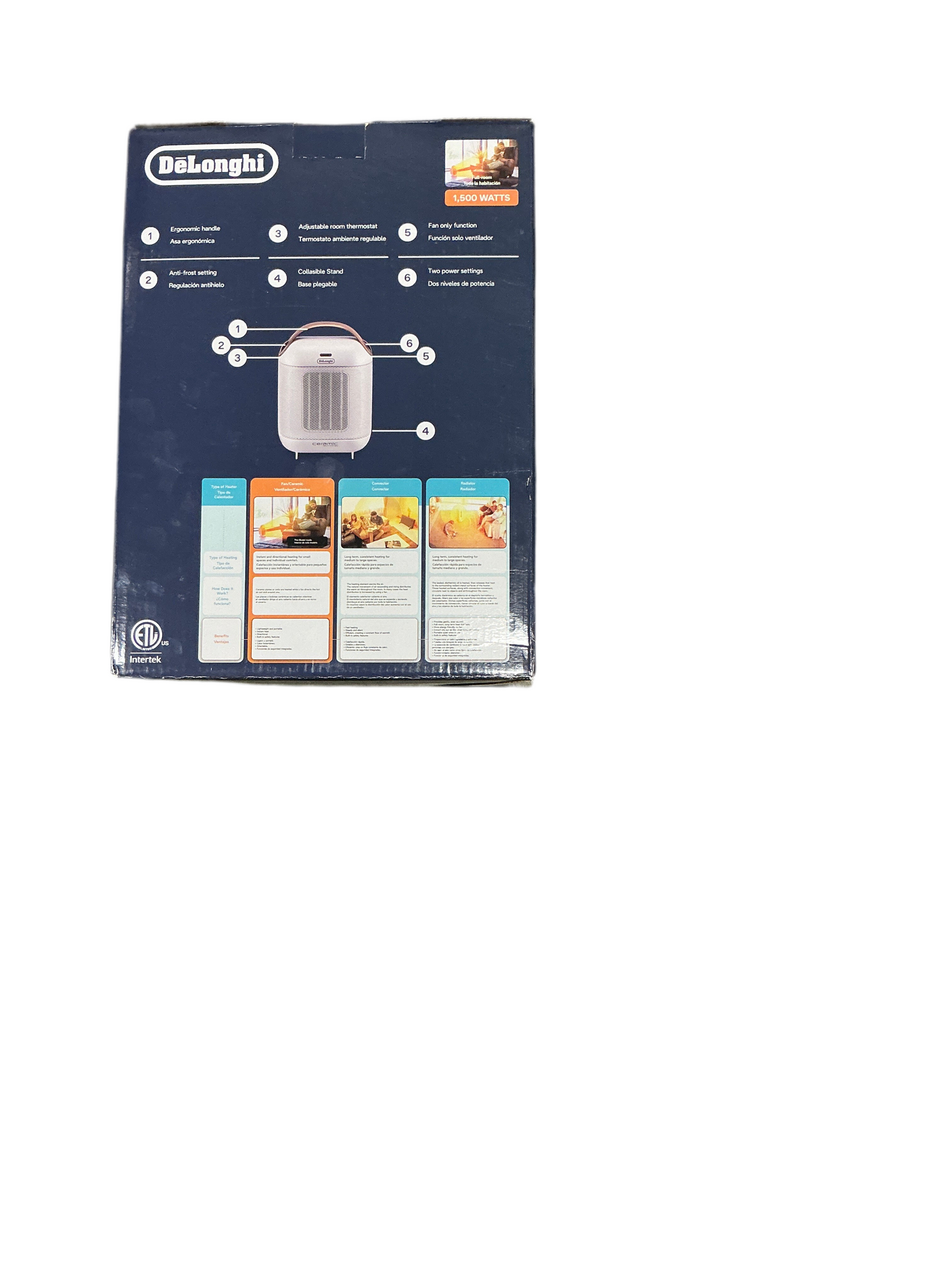 DeLonghi Capsule Compact Ceramic Space Heater – Lightweight Portable Design, Quiet Operation, Modern Blue Finish