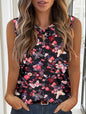 Women’s Pink Butterfly Floral Keyhole Neck Sleeveless Top