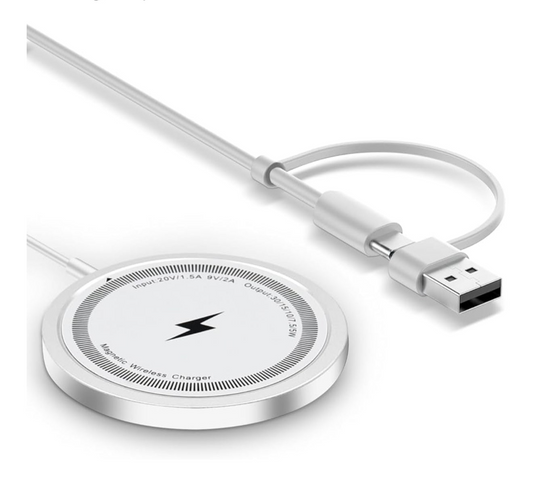 Magnetic Wireless Charger Pad – MagSafe-Compatible – Fast Charging for iPhone 15/14/13/12 Series (White)