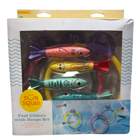 Sun Squad Pool Gliders with Hoops Set – 7-Piece Underwater Dive Game