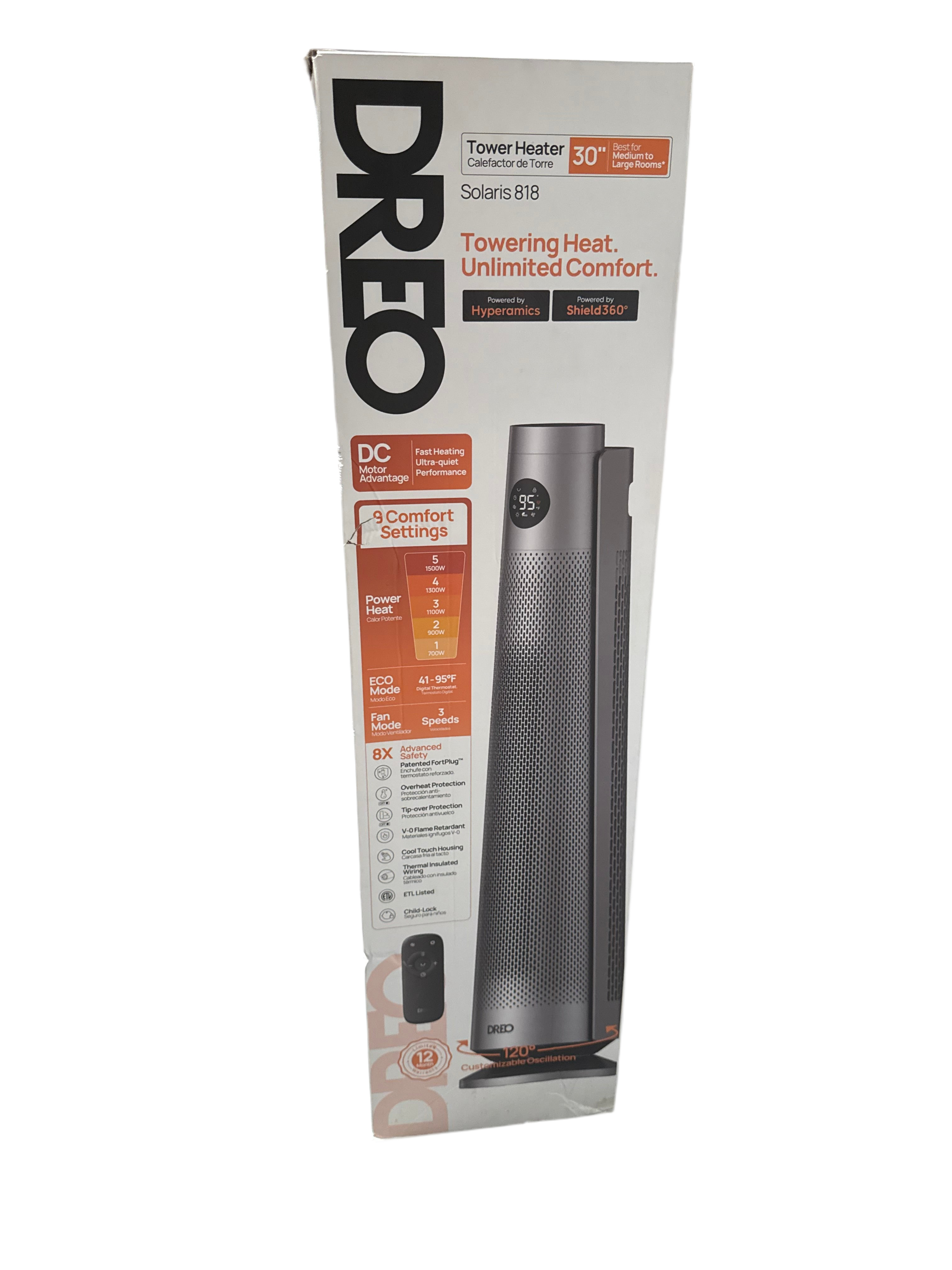 Drew Space Heater for Large Rooms – 30” Oscillating Tower with Remote ...