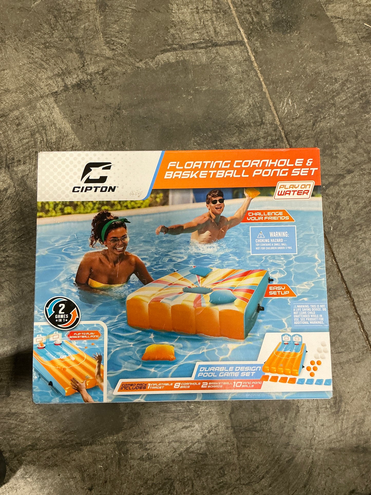 Cipton 35-Inch Inflatable Pool Cornhole Set – Floating Cornhole & Basketball Pong Game for Pool Parties