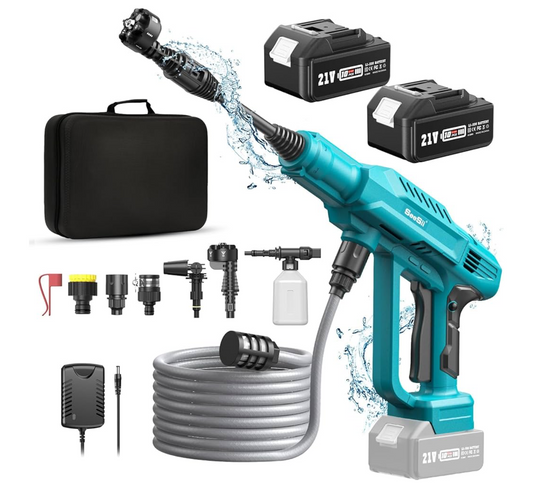 Seesii Cordless Pressure Washer Kit, 21V Portable Power Cleaner with 4000mAh Battery, 6-in-1 Nozzle, Hose, Foam Pot & Carry Case – High Pressure for Car, Fence, Driveway & Patio Washing