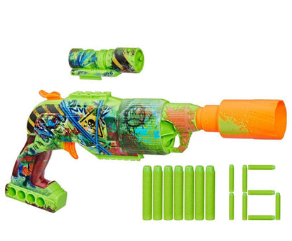 NERF Zombie Strike Driller Blaster – 16 Dart Rotating Barrel, Includes Scope