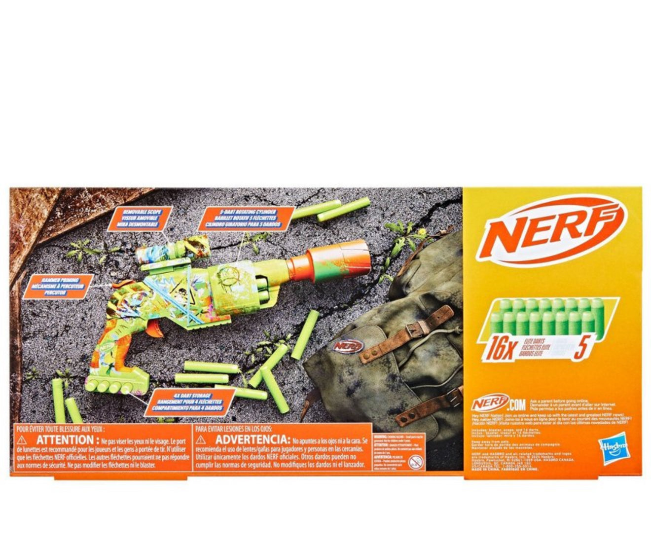 NERF Zombie Strike Driller Blaster – 16 Dart Rotating Barrel, Includes Scope
