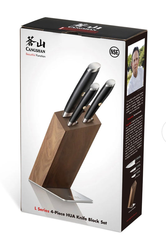 Series 4-Piece Knife Block Set, Forged German Steel, HUA Acacia Knife Block, Black