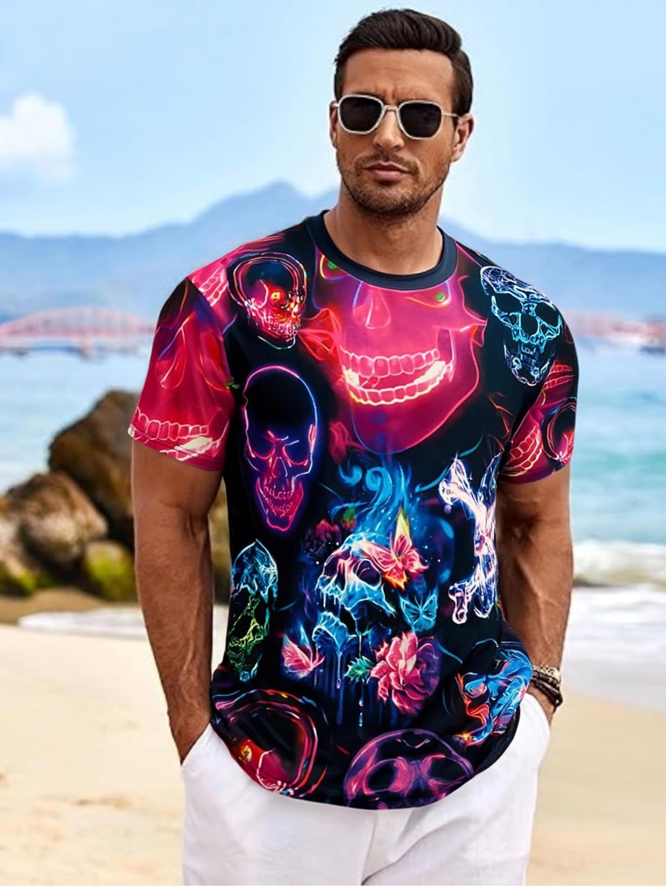 Neon Skull Fusion Graphic T-Shirt
