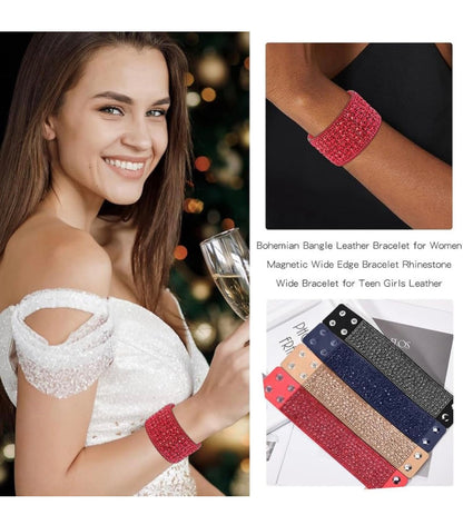 Red Rhinestone Snap Cuff Bracelet