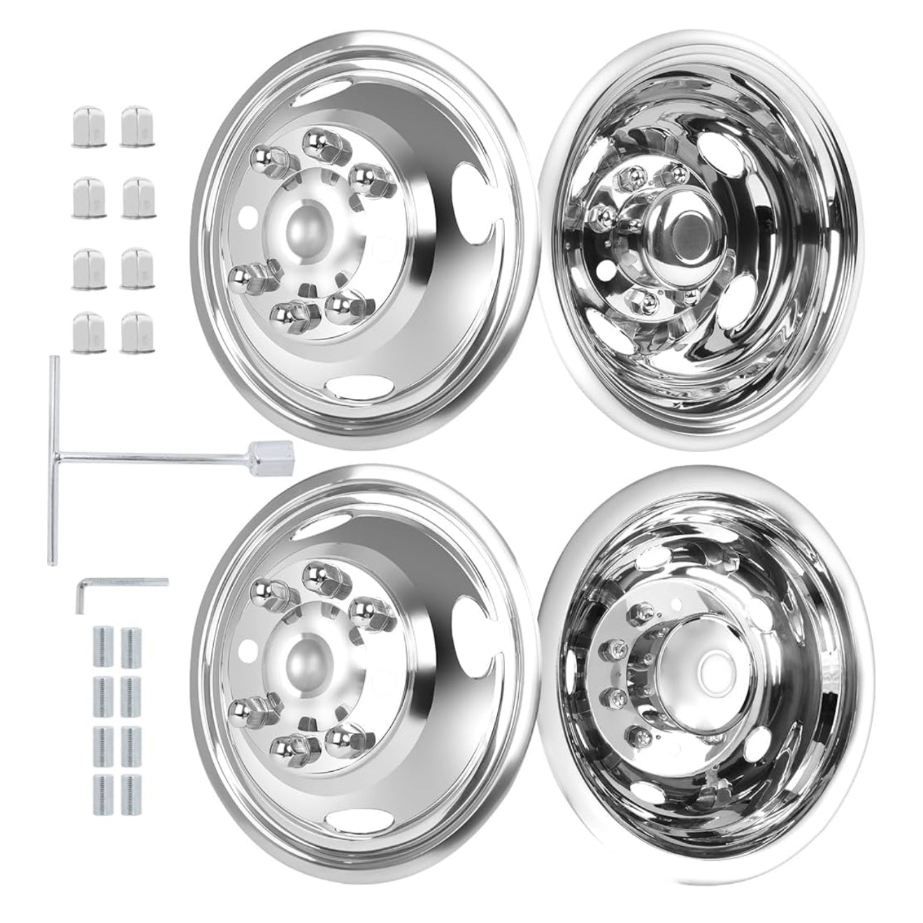16” Stainless Steel Wheel Simulators (Set of 4) – 8 Lug – Fits Dual Re ...