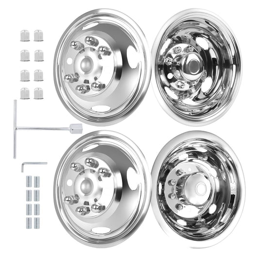 16” Stainless Steel Wheel Simulators (Set of 4) – 8 Lug – Fits Dual Rear Wheel Trucks – Includes Mounting Hardware