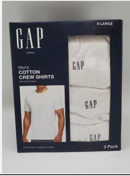 GAP Men's S M L XL 3 Pack White Soft Cotton Crew Neck T Shirts w Logo Tag Free