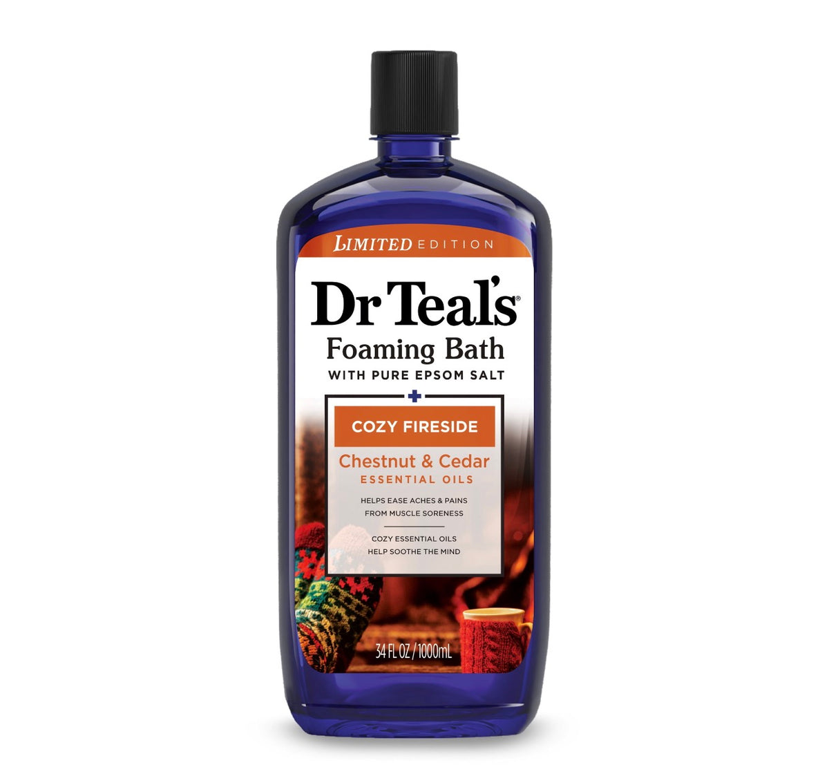 Dr Teal's Foaming Bath with Pure Epsom Salt, Cozy Fireside (Chestnut & Cedar), 34 fl oz – Limited Edition
