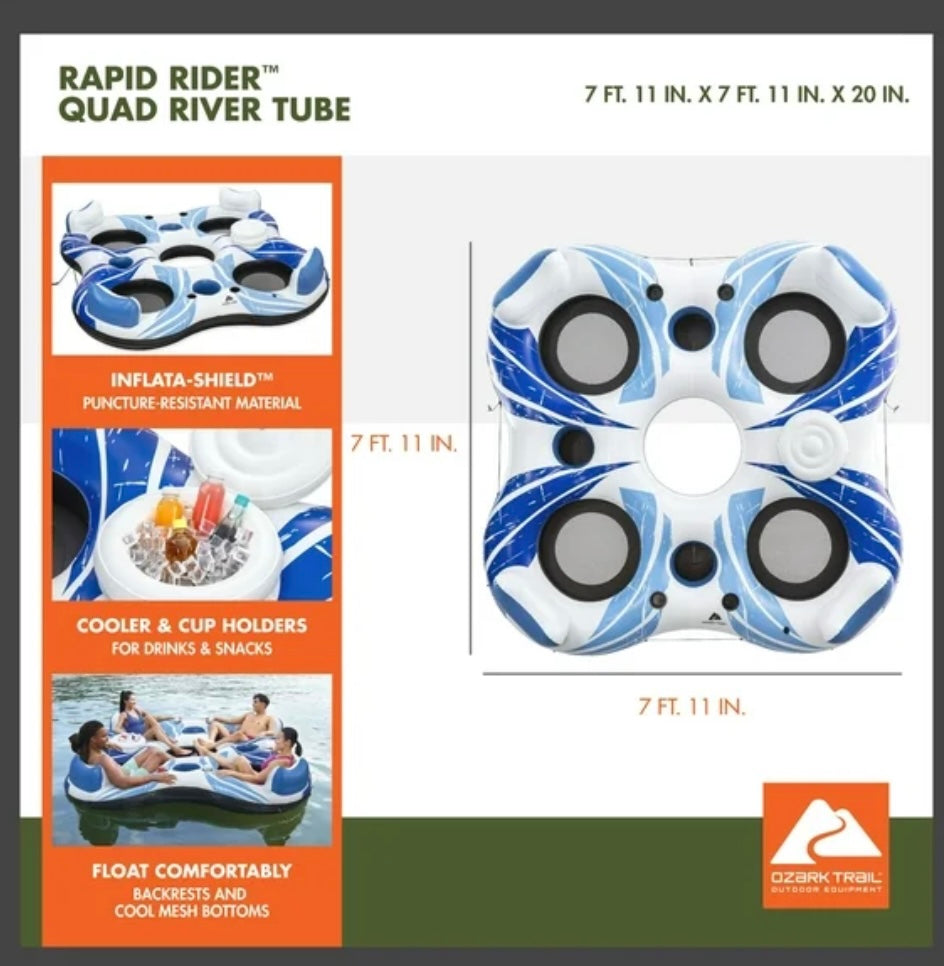 Ozark Trail Rapid Rider IV – 4-Person Inflatable Float with Cooler & Cup Holders