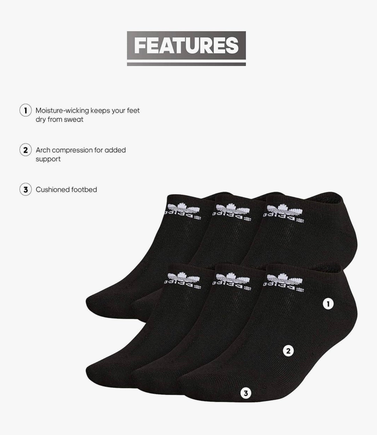 adidas Originals unisex No Show Socks (6-pair) No Show Sock