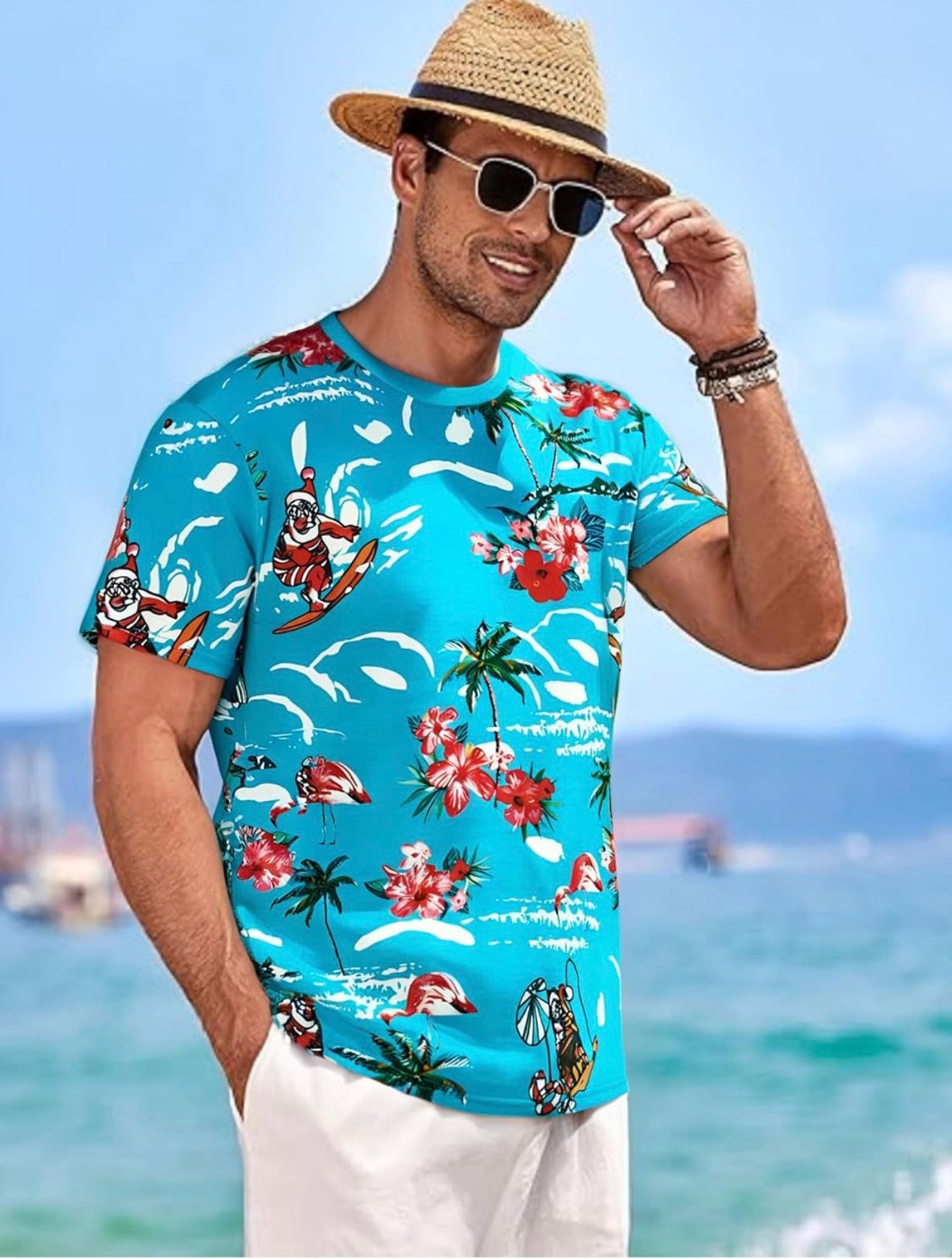 Tropical Santa Beach Graphic T-Shirt